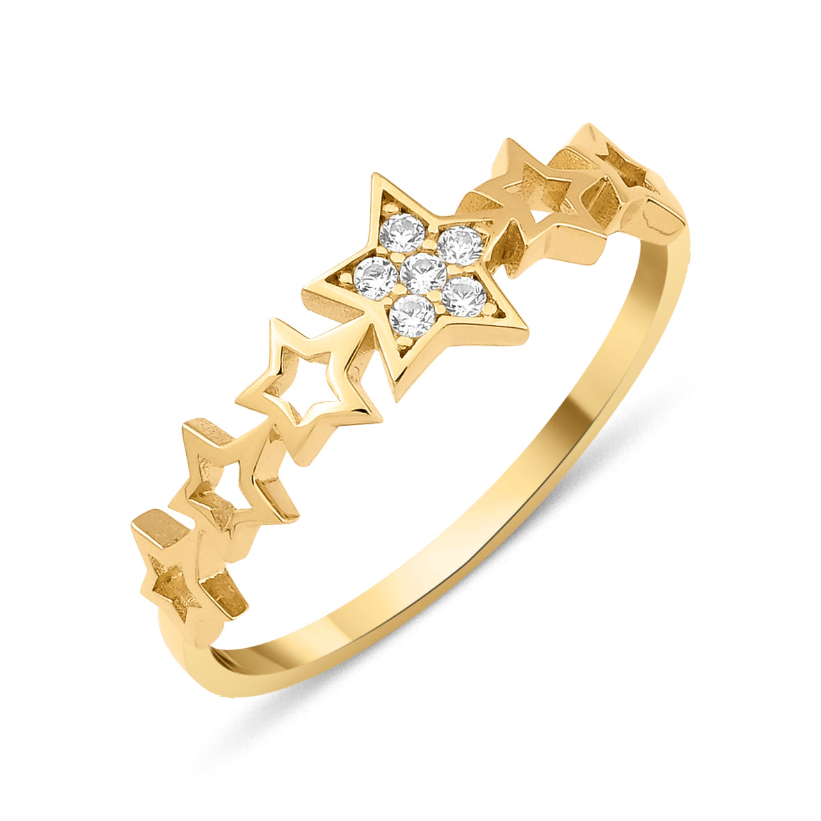 star sequence ring in yellow gold on a white background