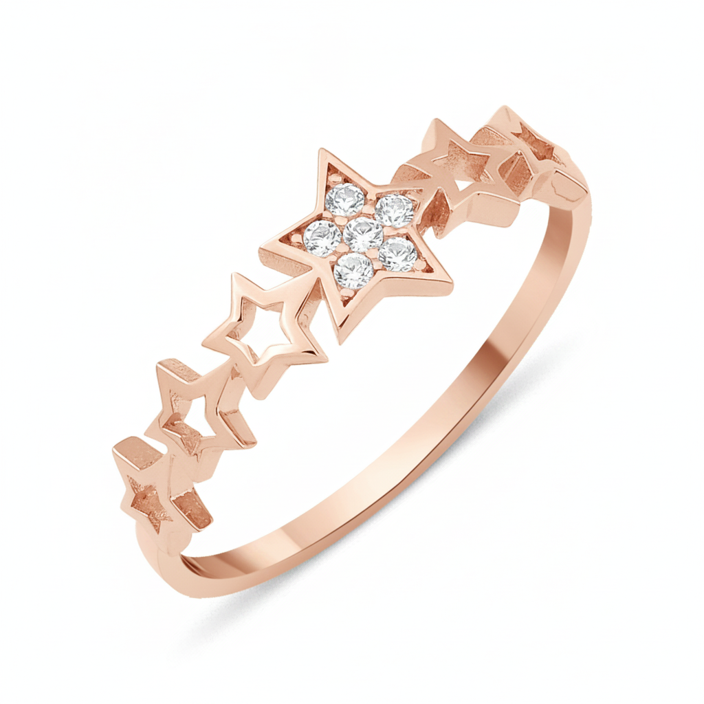 star sequence ring in rose gold on a white background