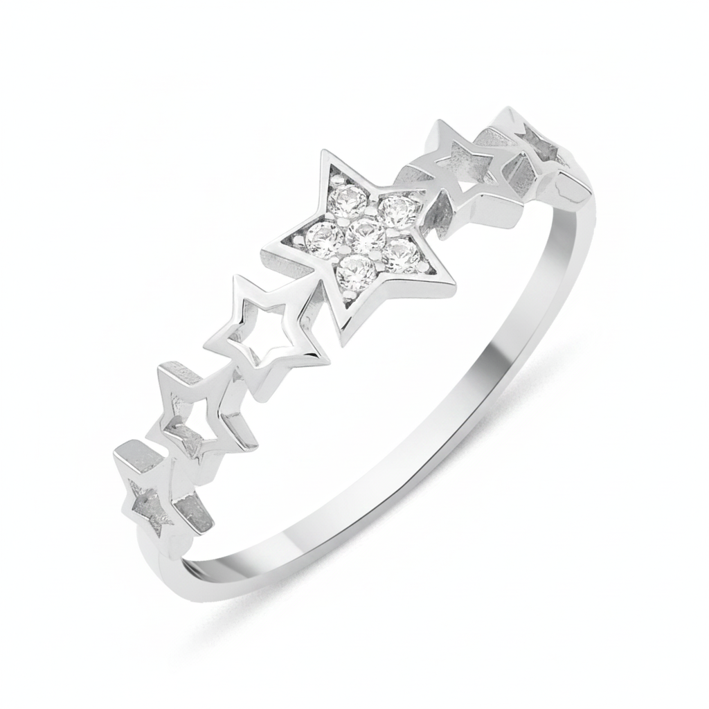 star sequence ring in white gold on a white background