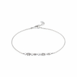 beaded bar chain bracelet in white gold on a white background