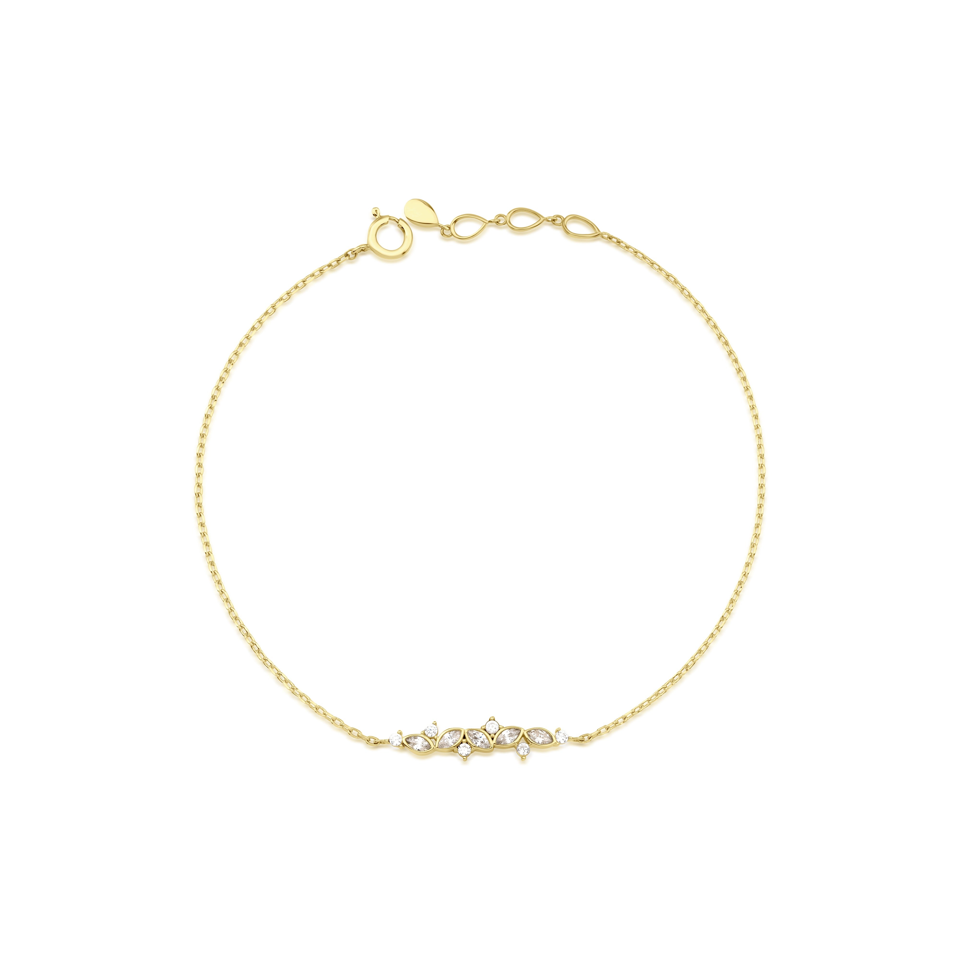 marquise wave chain bracelet in yellow gold on a white background