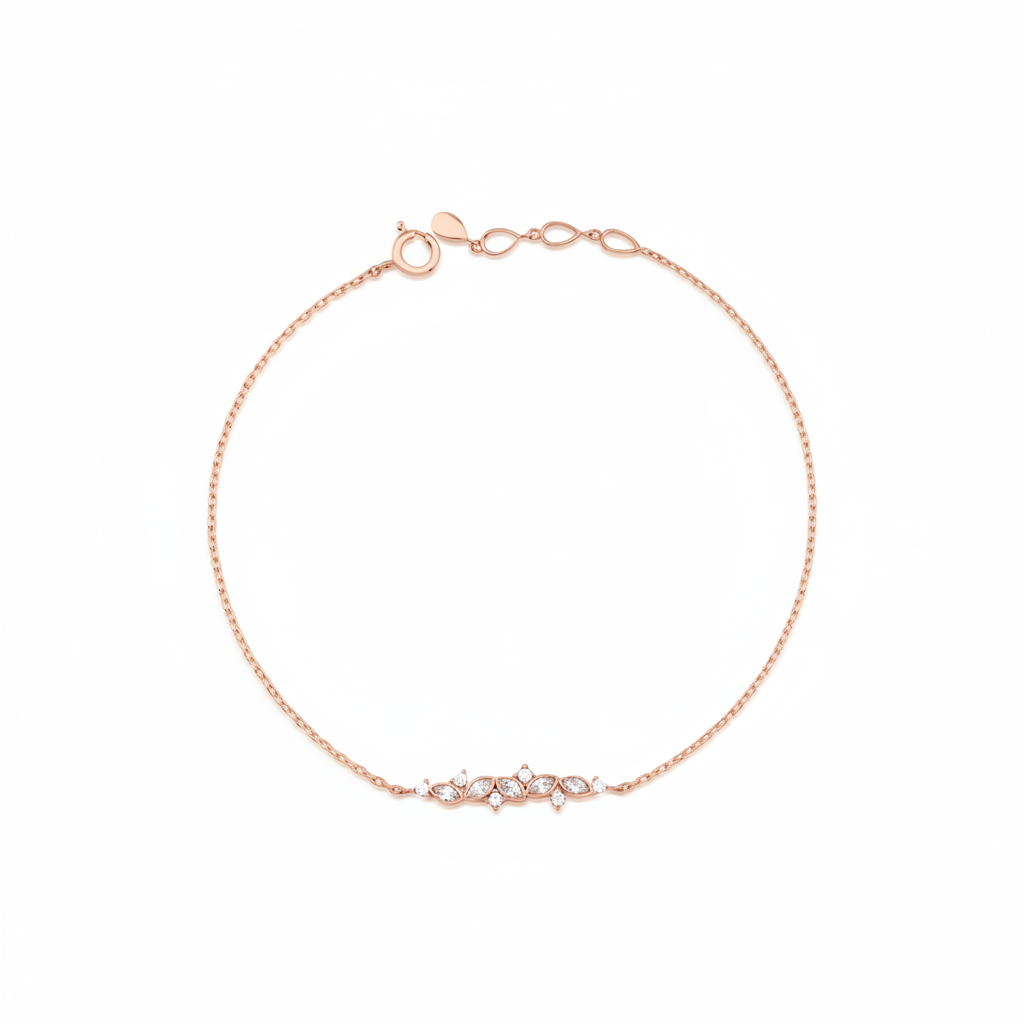 marquise wave chain bracelet in rose gold on a white background