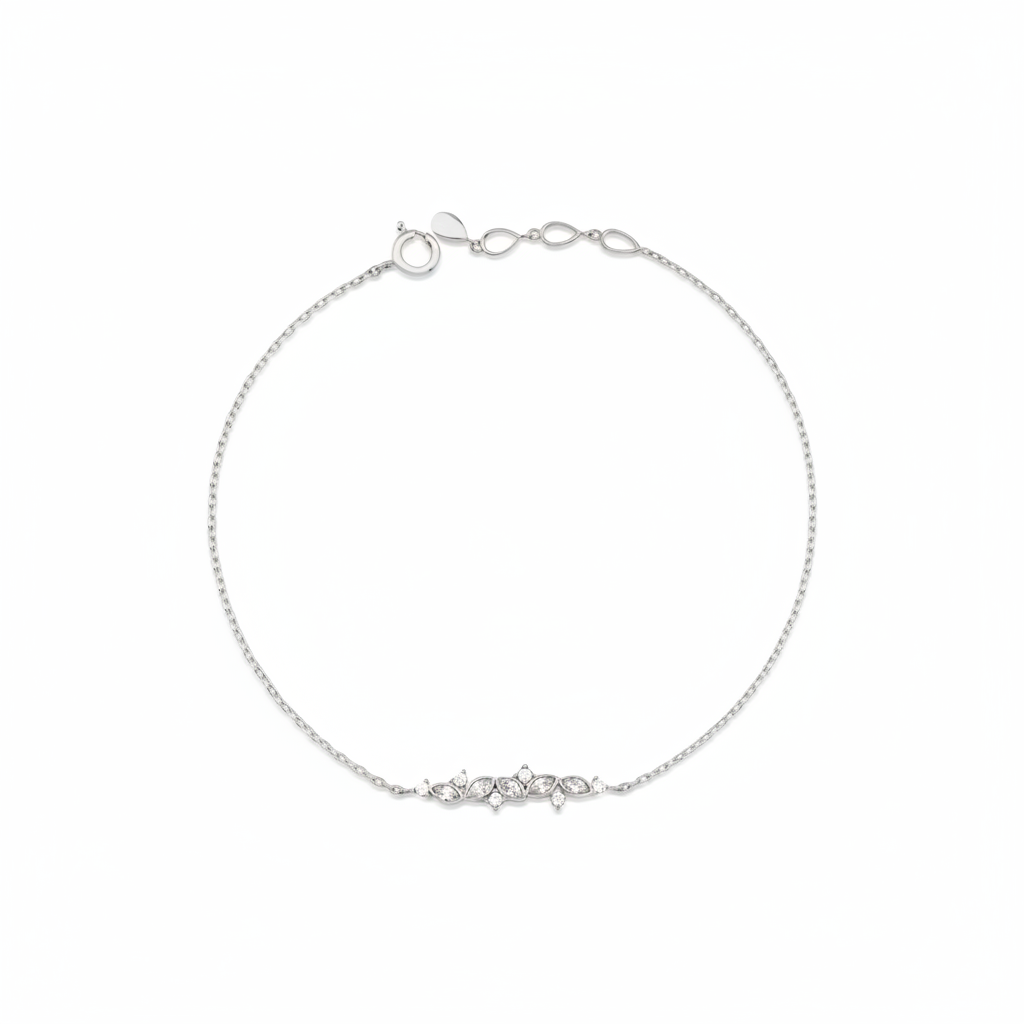 marquise wave chain bracelet in white gold on a white background