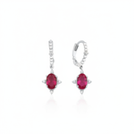 crimson drop hoop earrings in white gold on a white background