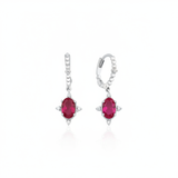 crimson drop hoop earrings in white gold on a white background