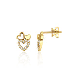 heart stud earrings in yellow gold on a white background