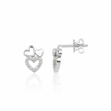 heart stud earrings in white gold on a white background