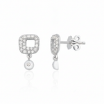 open-square drop earrings in white gold on a white background