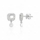 open-square drop earrings in white gold on a white background