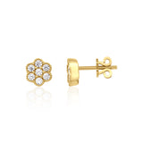 flower cluster stud earrings in yellow gold on a white background