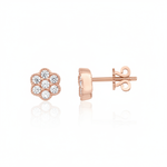 flower cluster stud earrings in rose gold on a white background
