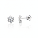 flower cluster stud earrings in white gold on a white background