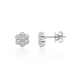 flower cluster stud earrings in white gold on a white background