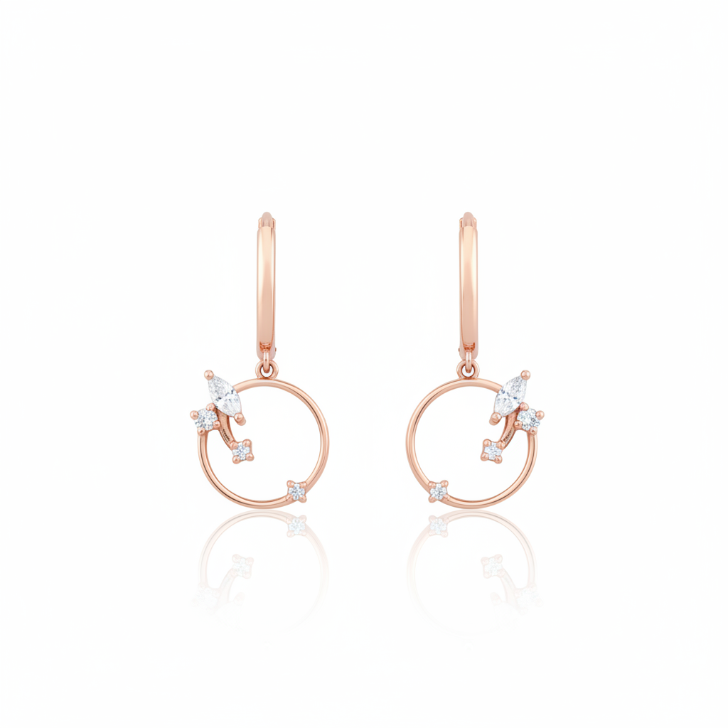 hoop drop earrings with an open ring in rose gold on a white background