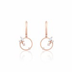 hoop drop earrings with an open ring in rose gold on a white background