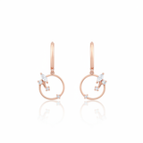 hoop drop earrings with an open ring in rose gold on a white background