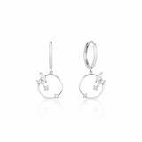 hoop drop earrings with an open ring in white gold on a white background