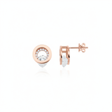 halo stud earrings in rose gold on a white background