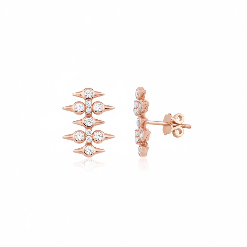 spike stud earrings in rose gold on a white background
