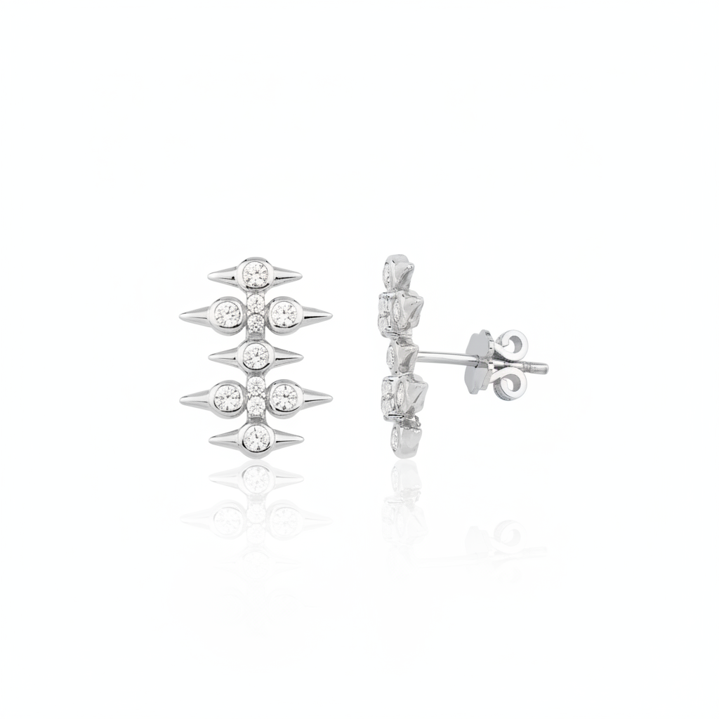spike stud earrings in white gold on a white background