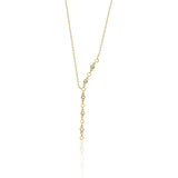 lariat necklace in yellow gold on a white background