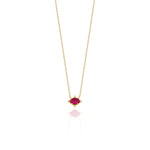 crimson pendant necklace in yellow gold on a white background