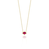 crimson pendant necklace in yellow gold on a white background