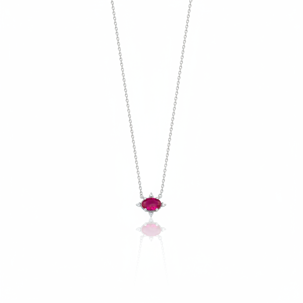 crimson pendant necklace in white gold on a white background