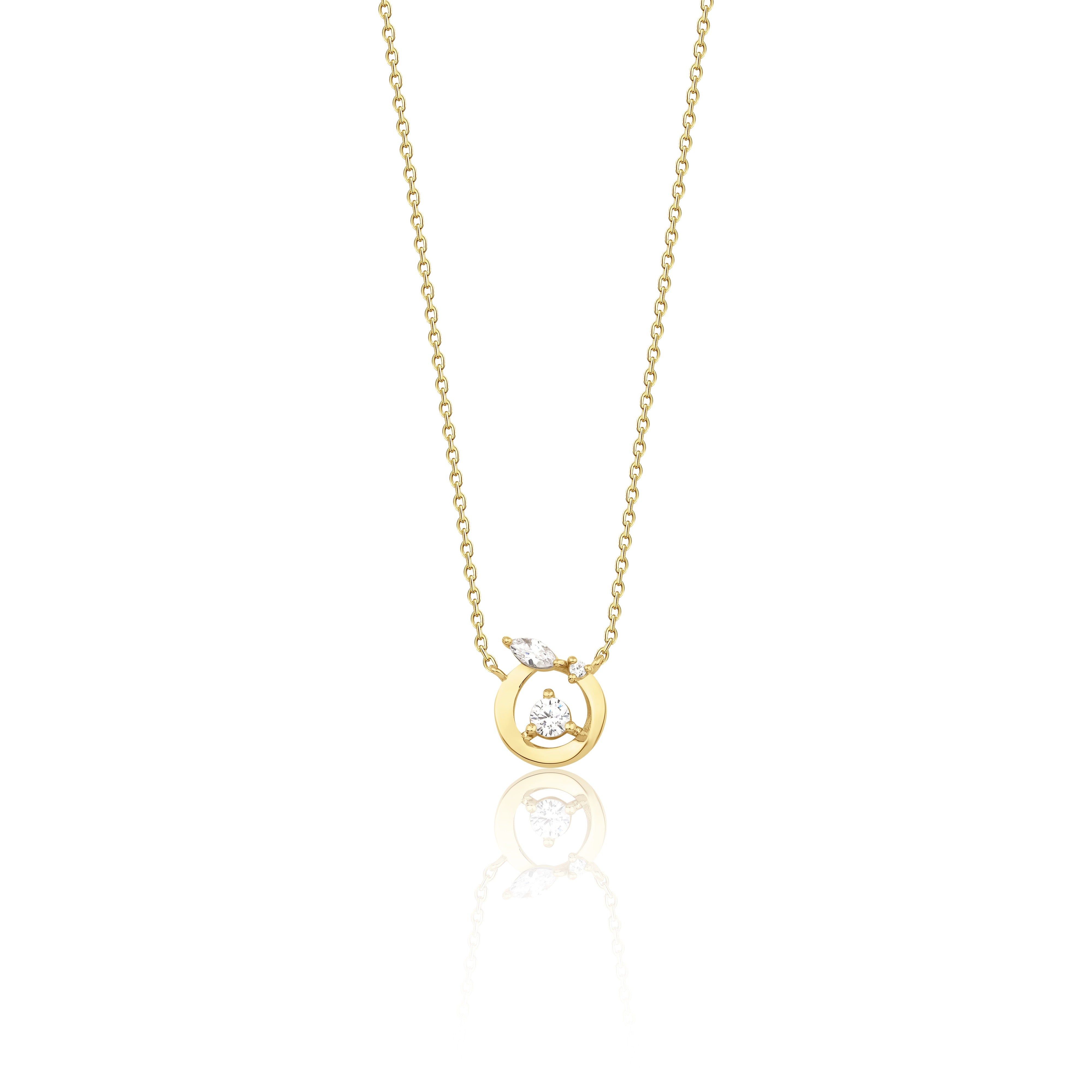 circle pendant necklace in yellow gold on a white background