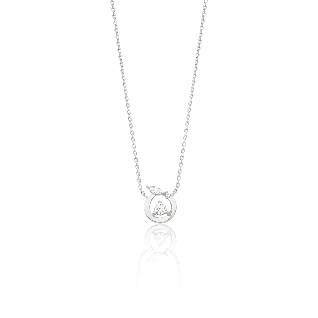 circle pendant necklace in white gold on a white background