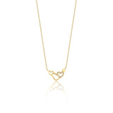 linked hearts necklace in yellow gold on a white background
