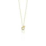 yellow gold pave square pendant necklace on white background