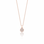 rose gold floral cluster pendant necklace on white background
