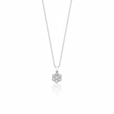 white gold floral cluster pendant necklace on white background