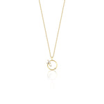 yellow gold open circle pendant necklace on white background