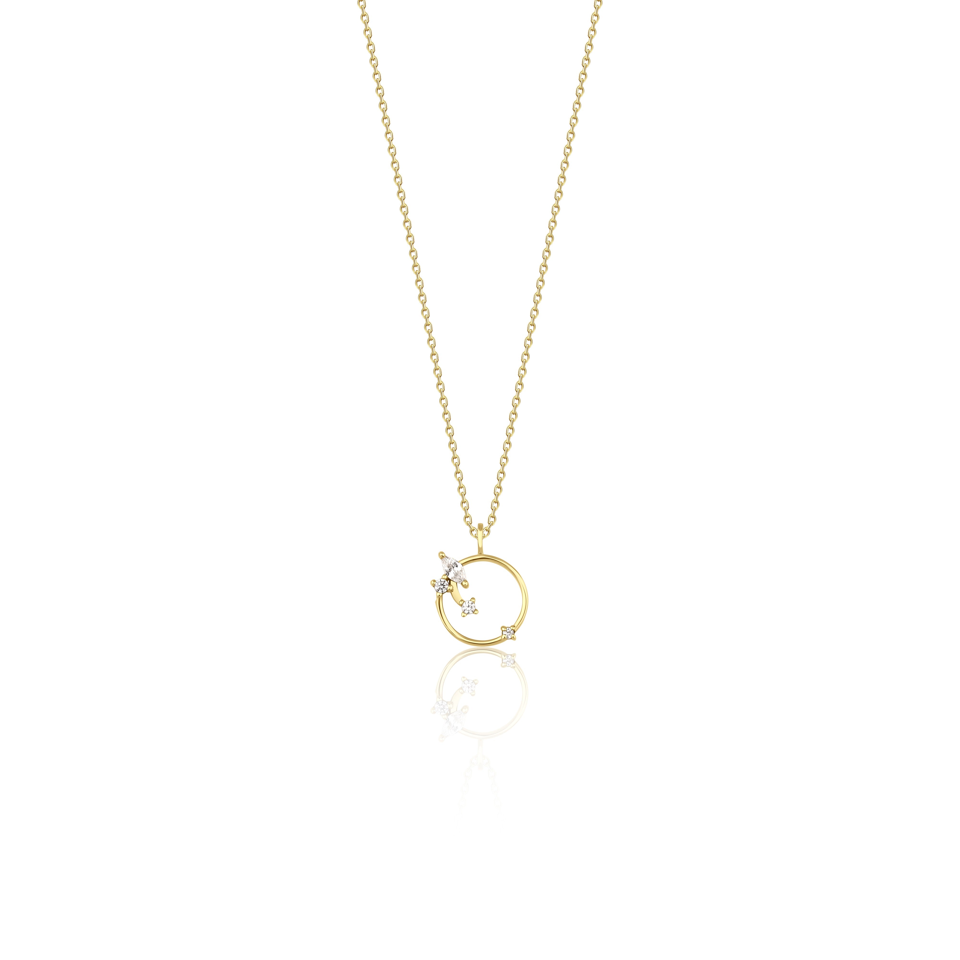 yellow gold open circle pendant necklace on white background