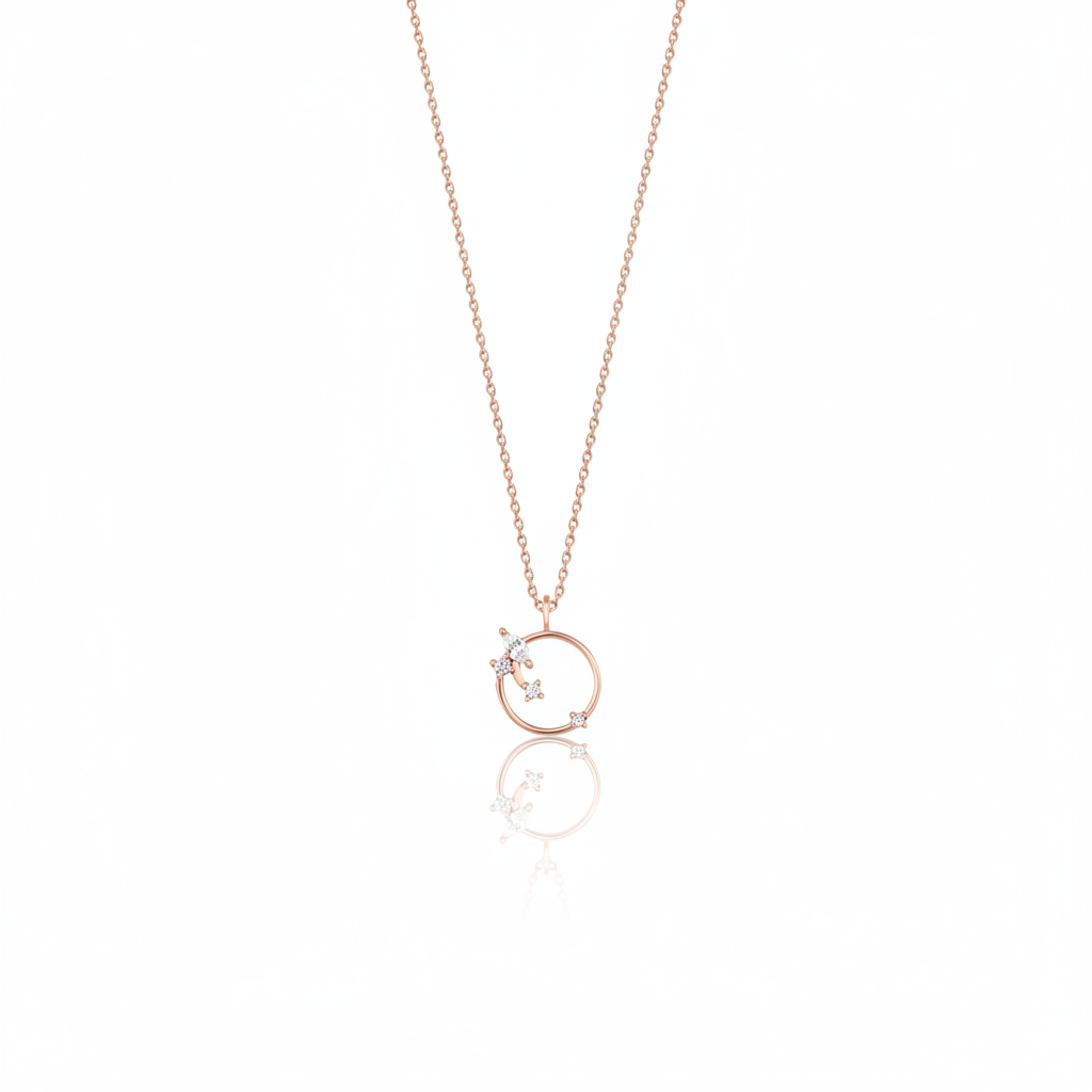 rose gold open circle pendant necklace on white background