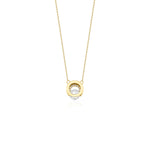 yellow gold circle halo pendant necklace on white background