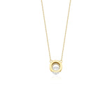 yellow gold circle halo pendant necklace on white background