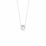 white gold circle halo pendant necklace on white background