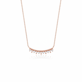 rose gold beaded arc necklace on white background