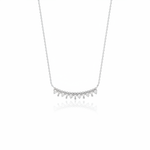 white gold beaded arc necklace on white background