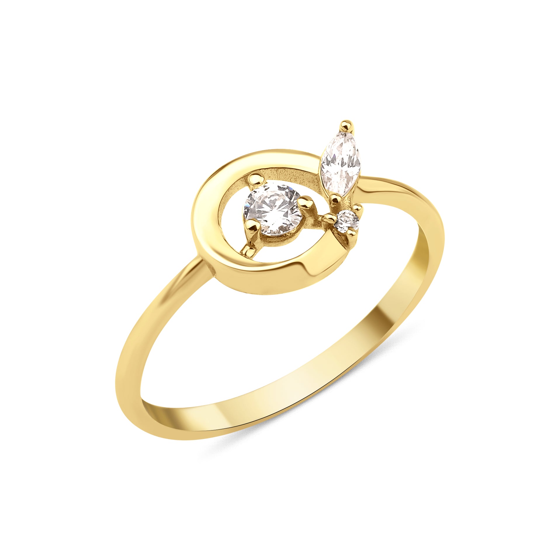yellow gold open circle ring on white background