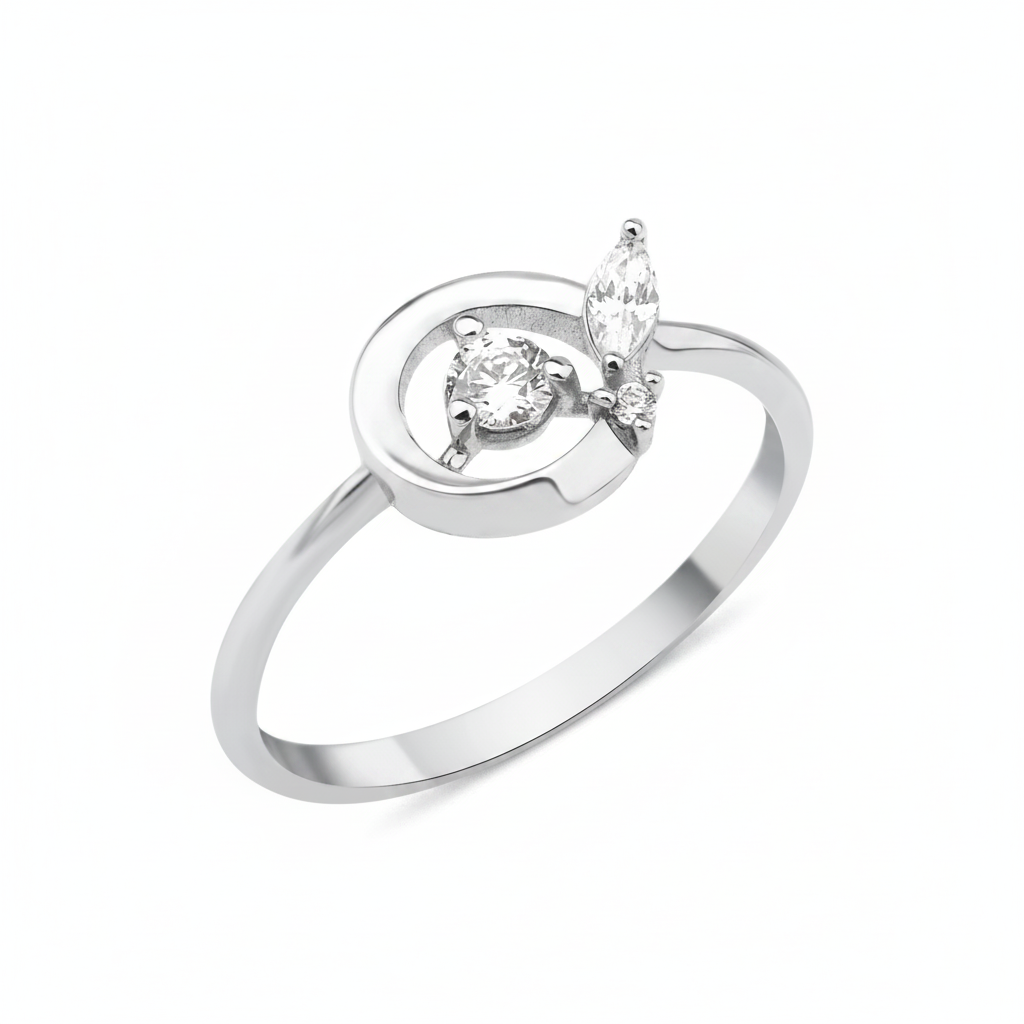 white gold open circle ring on white background
