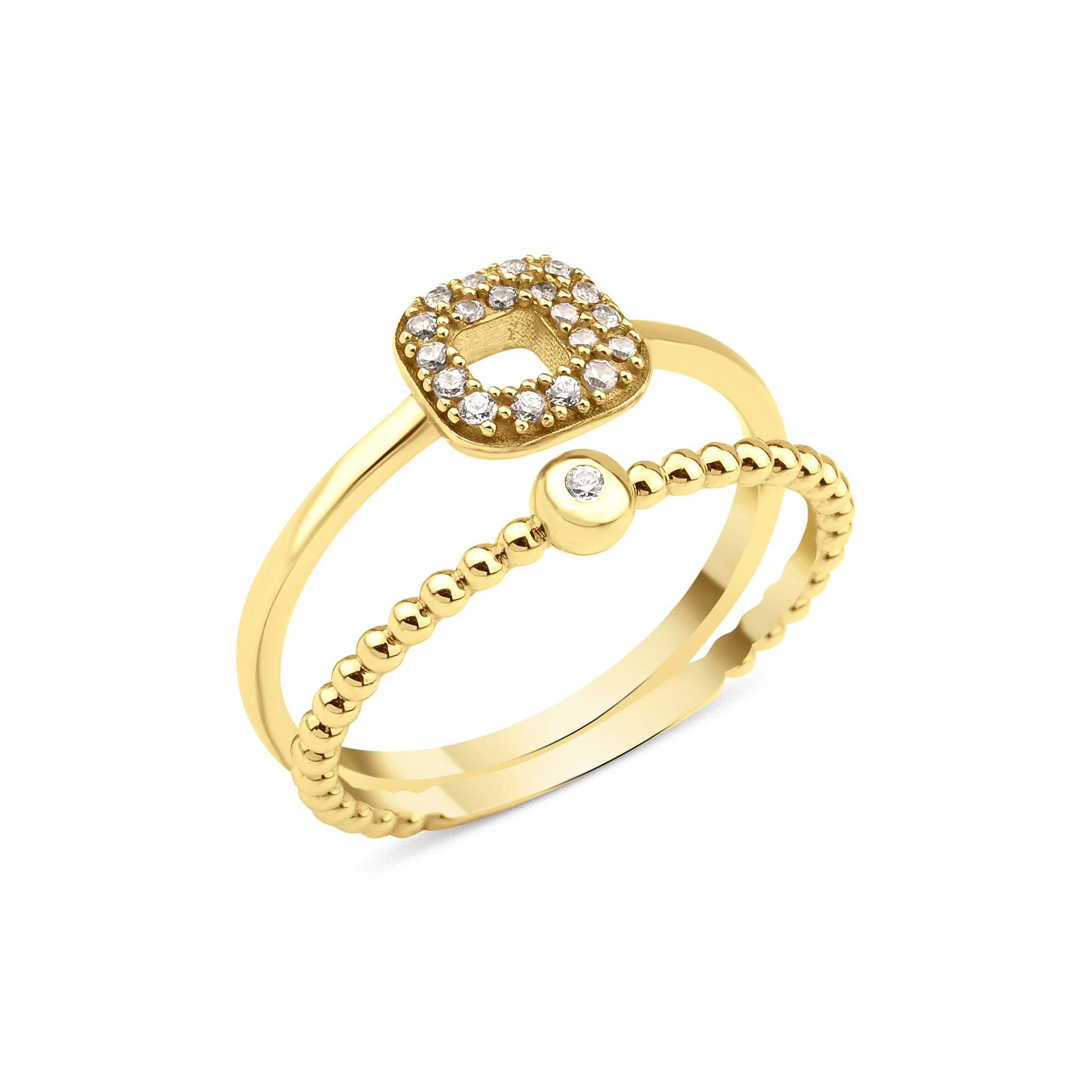 yellow gold double band ring on white background