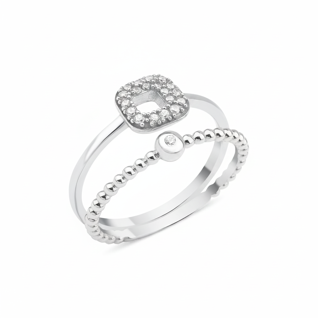 white gold double band ring on white background