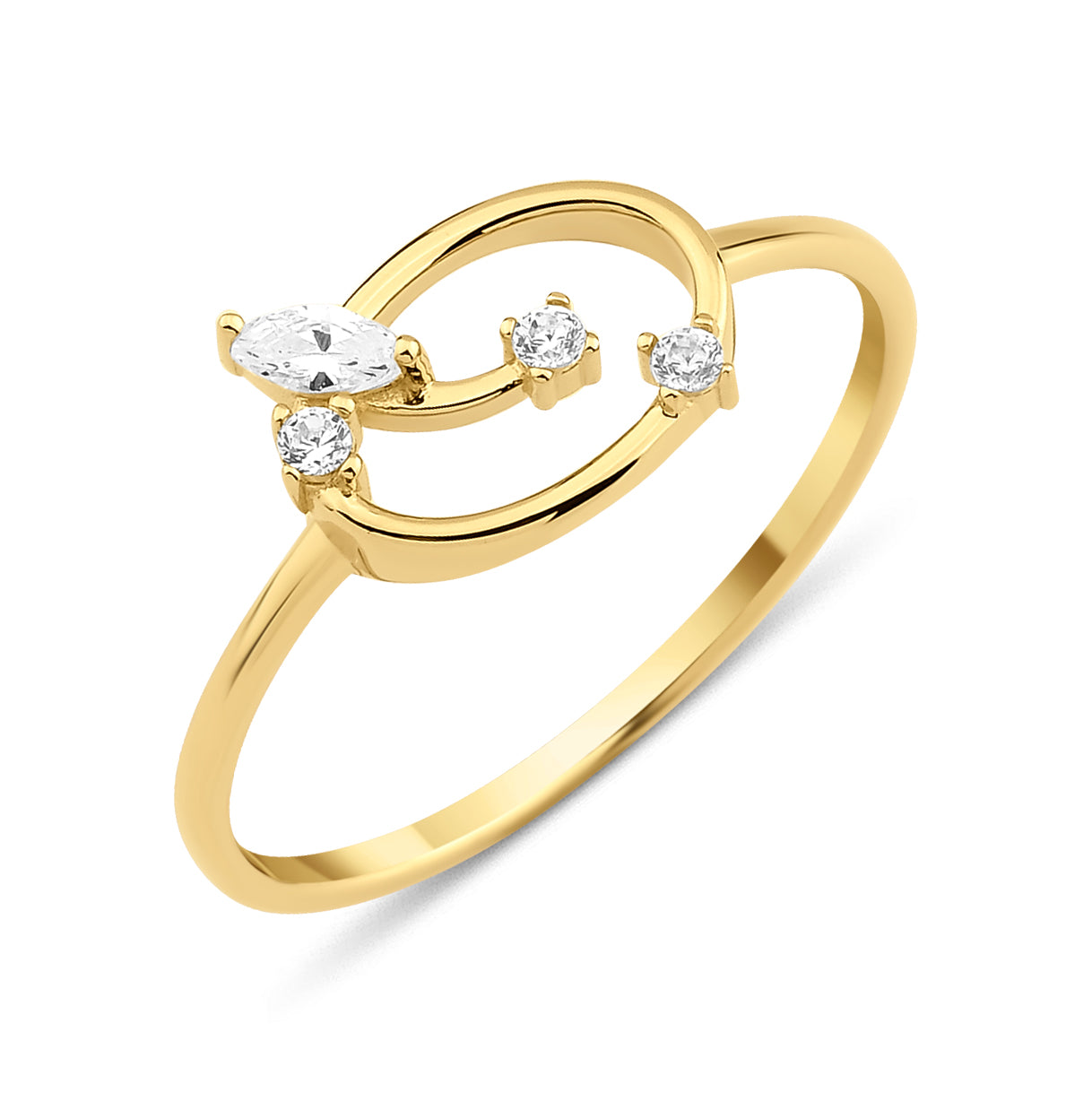 yellow gold open loop ring on white background