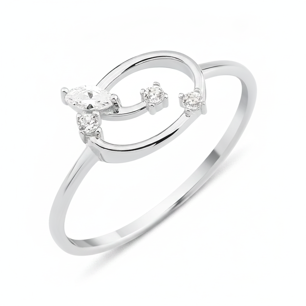 white gold open loop ring on white background