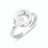 white gold orbit ring on white background